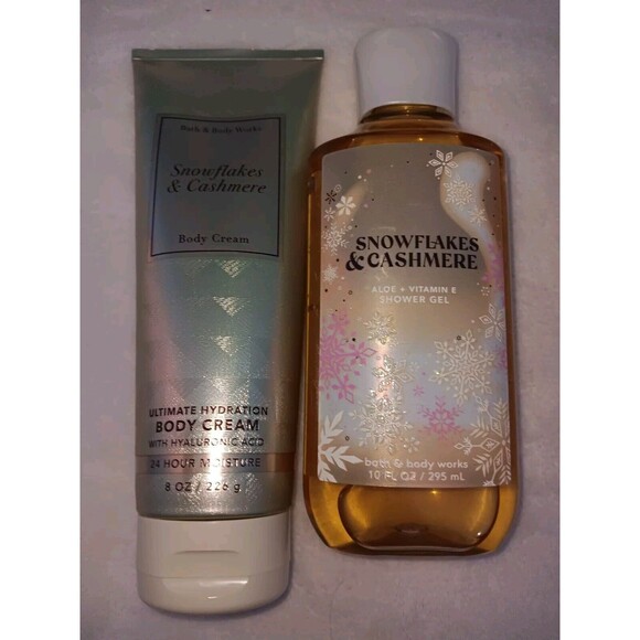 Bath Body Works SNOWFLAKES & CASHMERE Shower Gel & Body Cream Full Size Set Lot - Picture 1 of 13